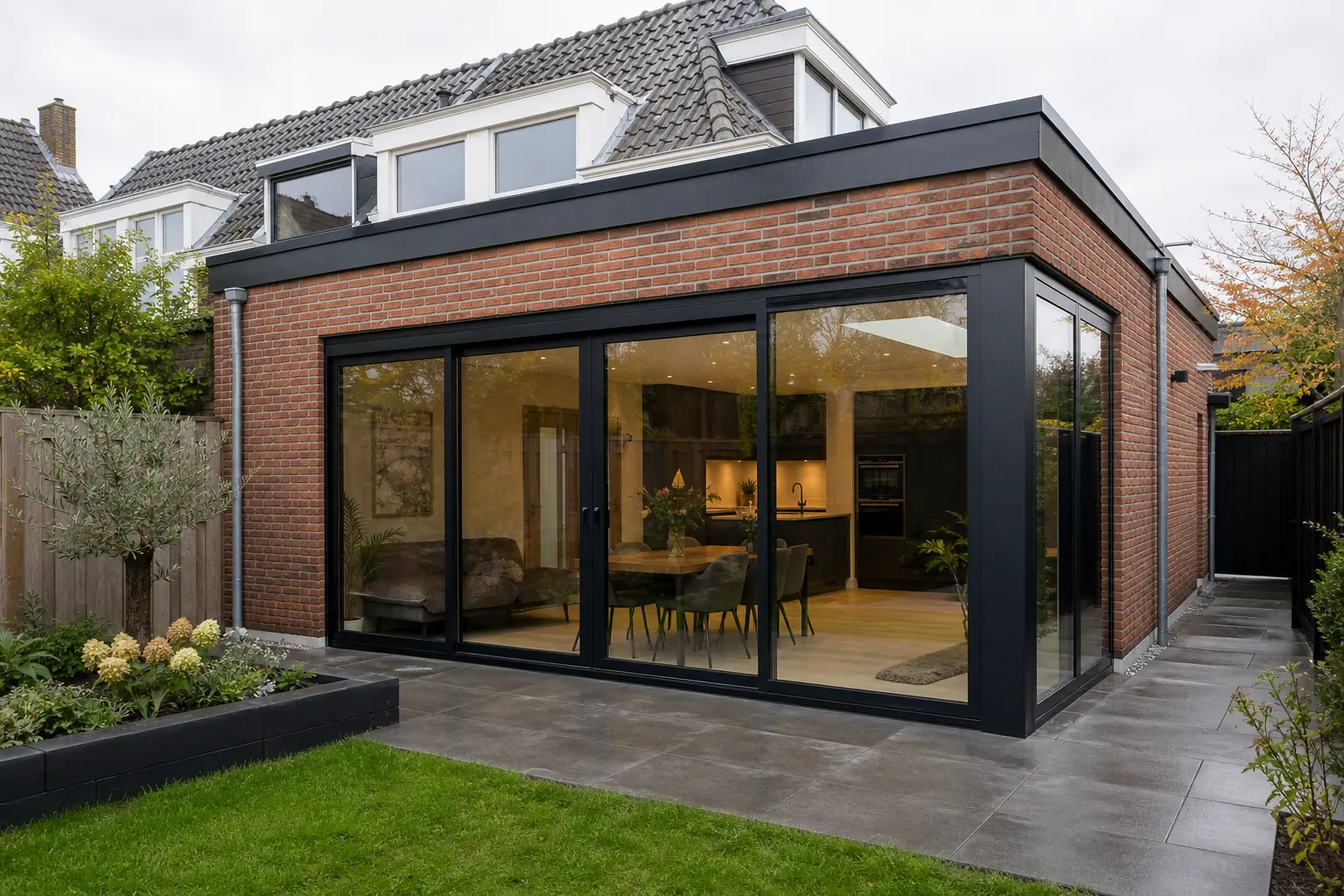 Sfeerbeeld van een moderne woninguitbreiding